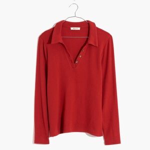 Plush Ribbed Polo Shirt in rusted red with light wear